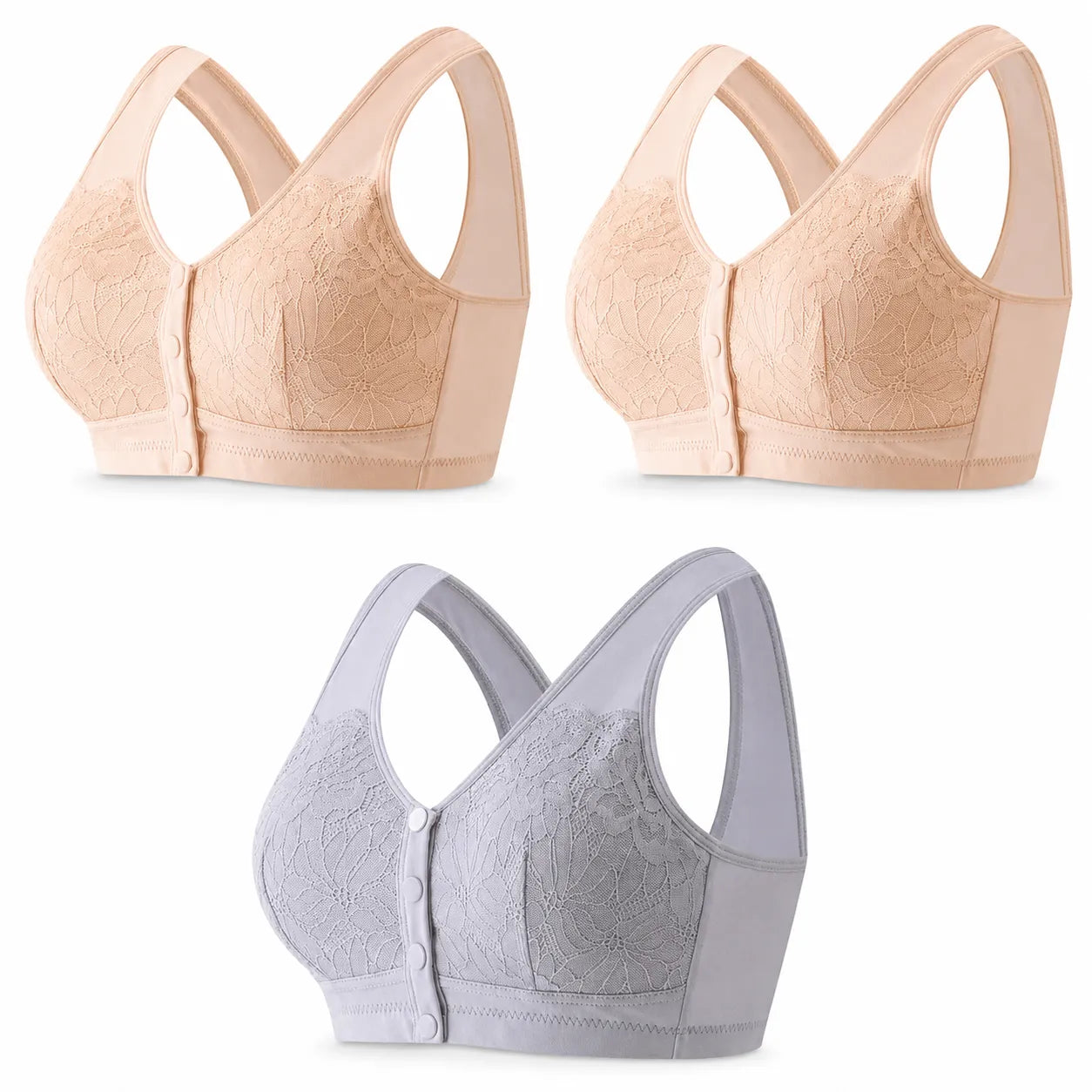 [Kit com 3 peças] Sutiã Carol - Conforto com botões frontais