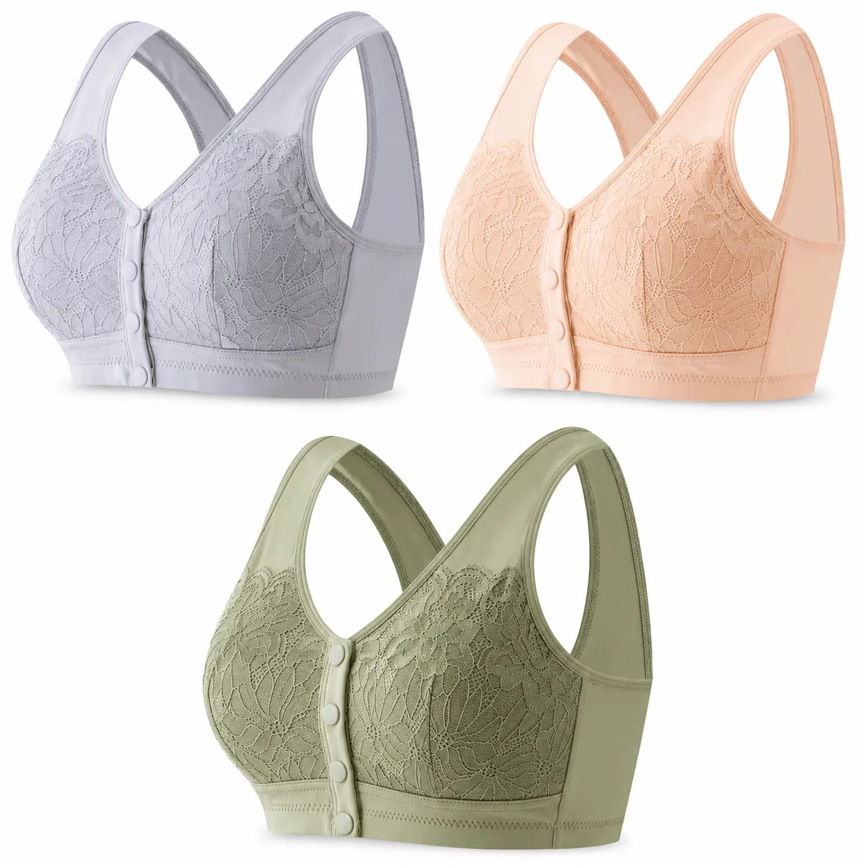 [Kit com 3 peças] Sutiã Carol - Conforto com botões frontais
