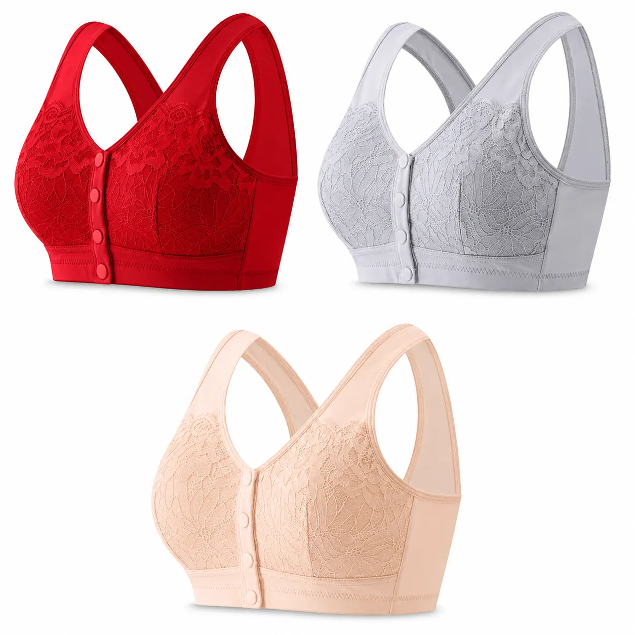 [Kit com 3 peças] Sutiã Carol - Conforto com botões frontais